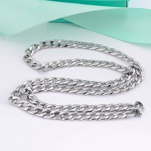 Men's Stainless Steel Cuban Link Chain & Plain Cross Pendant Necklace - 4mm To 7mm, Silver